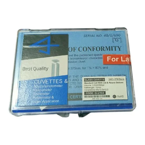 Glass Cuvette 340~2500nm Standard Cell with Lid & Round Bottom